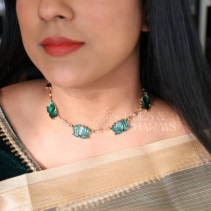 GOLDEN PADMA ENAMEL NECKLACE SET (Colours available)