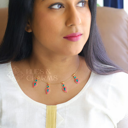 MANGO CHARMS FLOATING NECKPIECE - PINK & GREEN