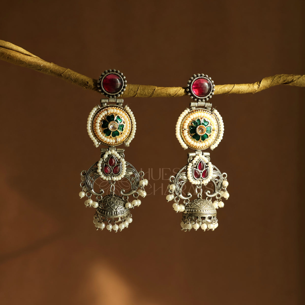OXIDIZED GULBAHAR DUAL-TONE JHUMKA EARRINGS