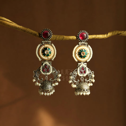 OXIDIZED GULBAHAR DUAL-TONE JHUMKA EARRINGS