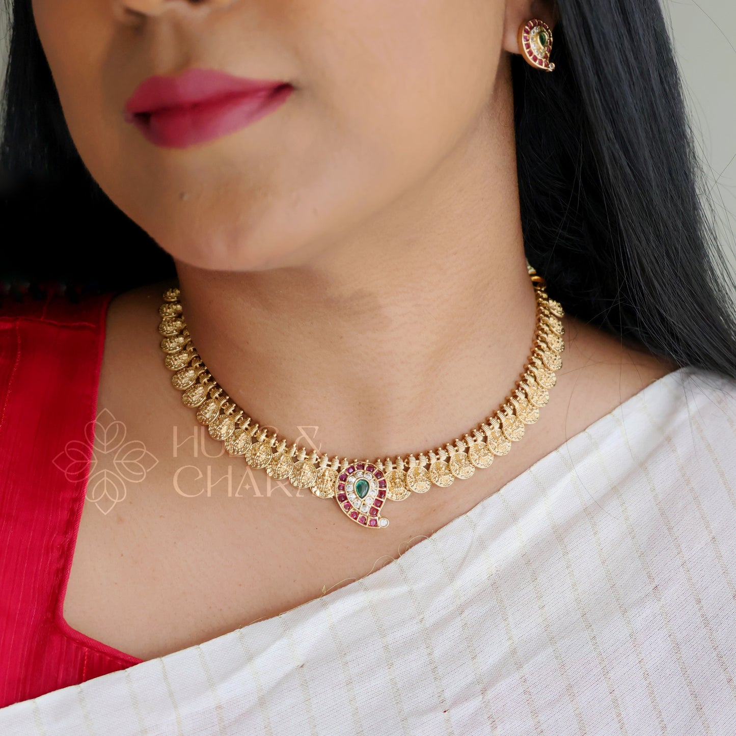 TRADITIONAL LAKSHMI KAASHU MAALA NECKLACE SET (COLOURS AVAILABLE)