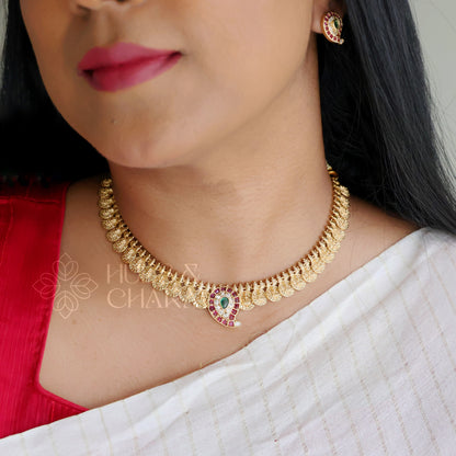 TRADITIONAL LAKSHMI KAASHU MAALA NECKLACE SET (COLOURS AVAILABLE)