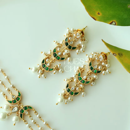 PEARL LAYERED JADAU CHANDRÉ CHOKER SET |PREMIUM JEWELLERY (Colours available)