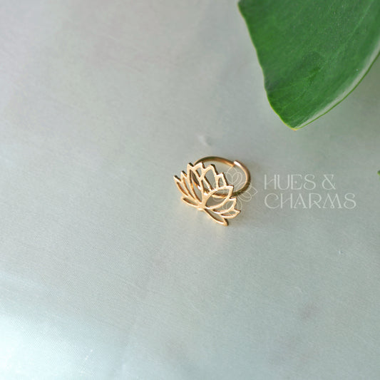 GOLDEN SACRED LOTUS ADJUSTABLE RING