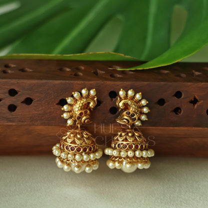 GOLDEN  MAYURMUKTA PEARL JHUMKA | PREMIUM JEWELLERY