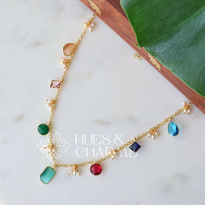 GOLDEN GLOSSY MULTI-CHARM NECKPIECE (COLOURS AVAILABLE)