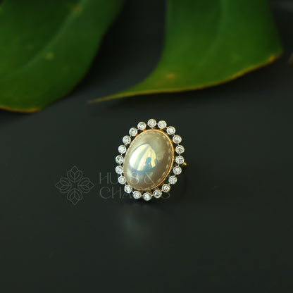 GOLDEN PEARL ORBIT AD ADJUSTABLE PEARL RING