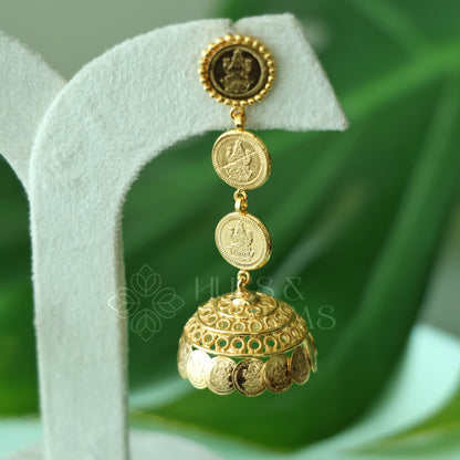 GOLDEN LAKSHMI 3 LAYER STEP COIN JHUMKA (IDOL VERSION) | GOLD PLATED