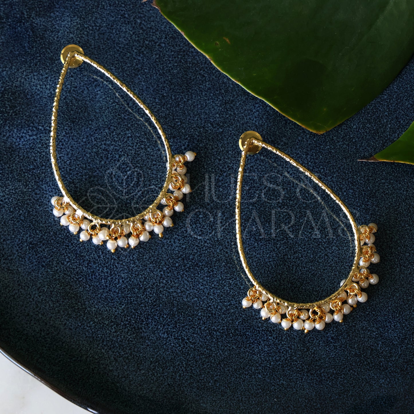 GOLDEN  MUKTA TEARDROPS STATEMENT EARRINGS