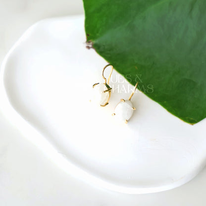 MINIMAL OVAL RAW STONE DROP EARRINGS (Colours available)