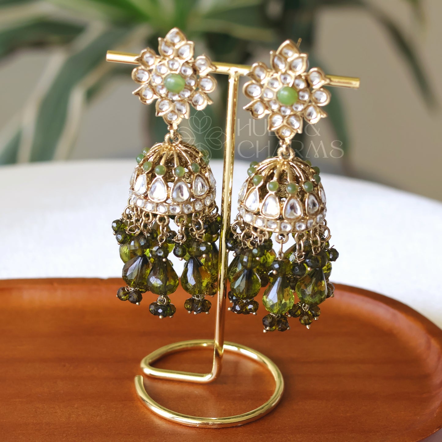 JHUMKA EARRINGS -LIGHT GREEN