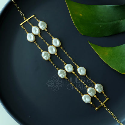GOLDEN 3 LAYER CELESTE PEARL CHOKER