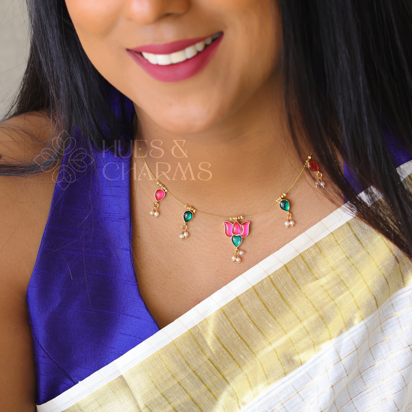 LOTUS FLOATING NECKPIECE - PINK & GREEN