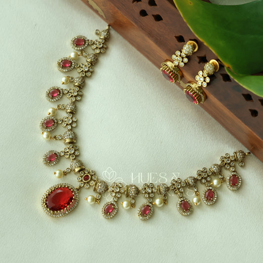 YAMINI VICTORIAN PEARL NECKLACE SET ( Colours available)