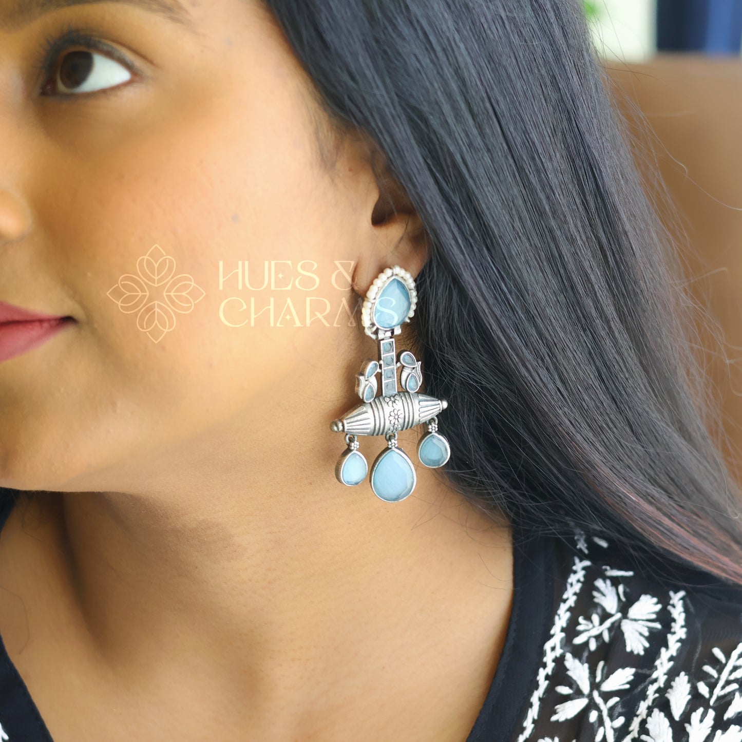 OXIDIZED STATEMENT EARRINGS WITH PEARL DETAILING ( COLOURS AVAILABLE)