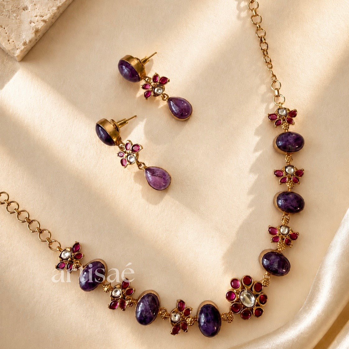 ÉLORA NATURAL STONE CHOKER SET - AMETHYST