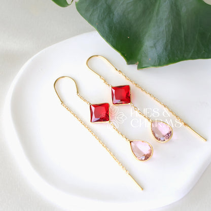 GOLDEN NEEDLE AND THREAD GLOSSY DROP AND DIAMOND EARRINGS
