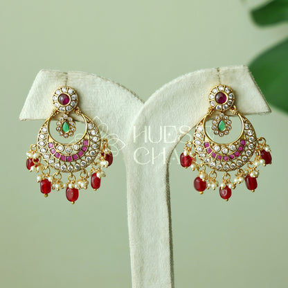 GOLDEN SAMYUKTA KEMP CHANDBALI EARRINGS| PREMIUM JEWELLERY (Colours available)