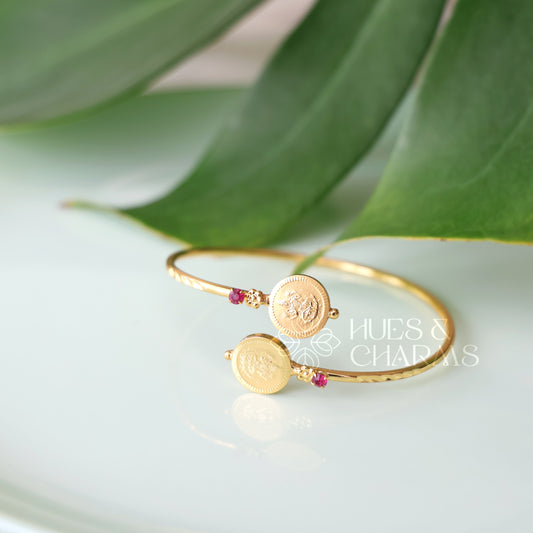TRADITIONAL LAKSHMI COIN ADJUSTABLE BANGLE |GOLD PLATED