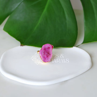 GOLDEN RAW AGATE STONE ADJUSTABLE RING