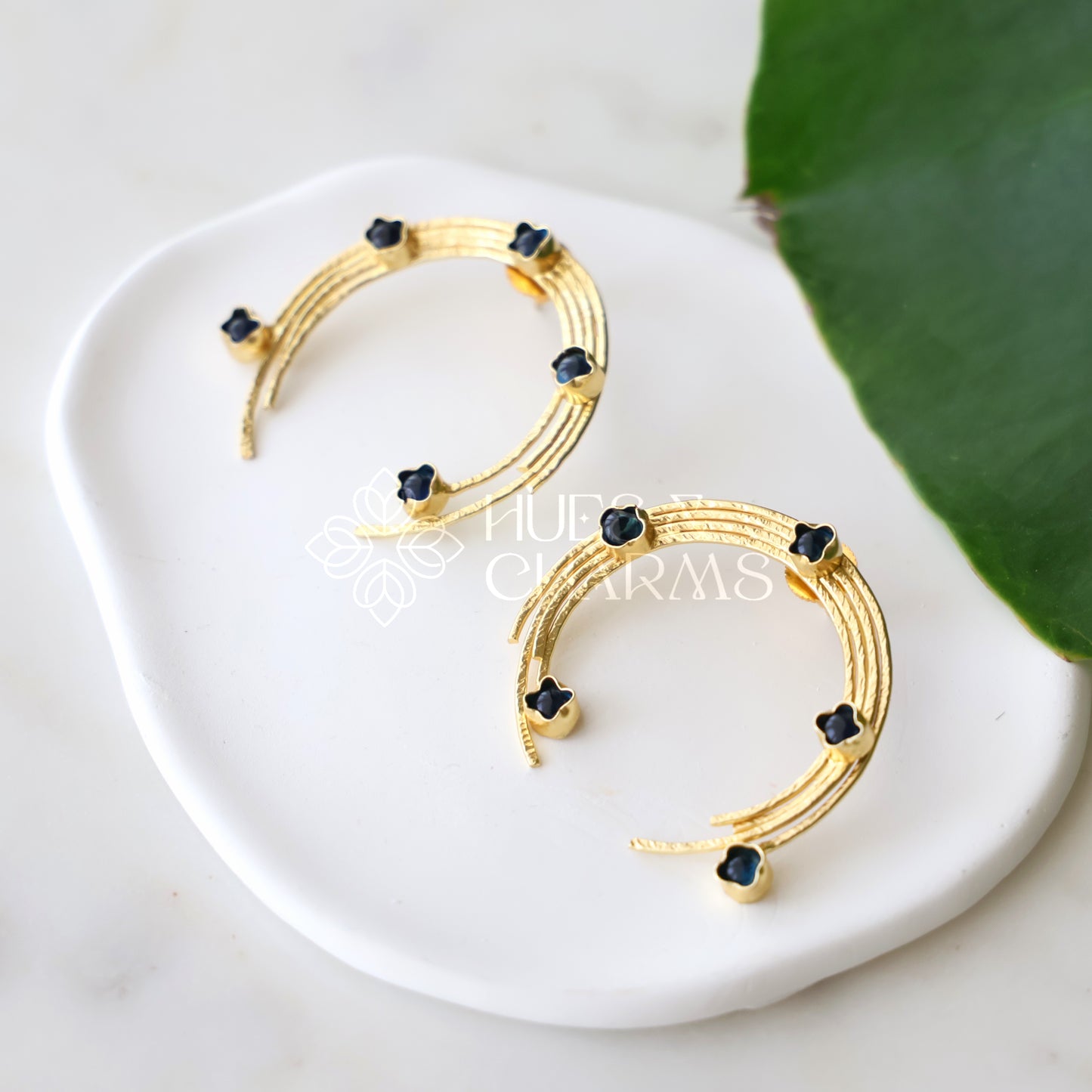 GOLDEN STATEMENT BLUE HOUR HOOPS EARRINGS