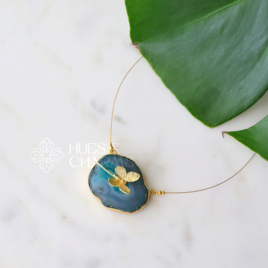 AGATE  STONE WITH BUTTERFLY X FLOATING NECKPIECE (COLOURS AVAILABLE)