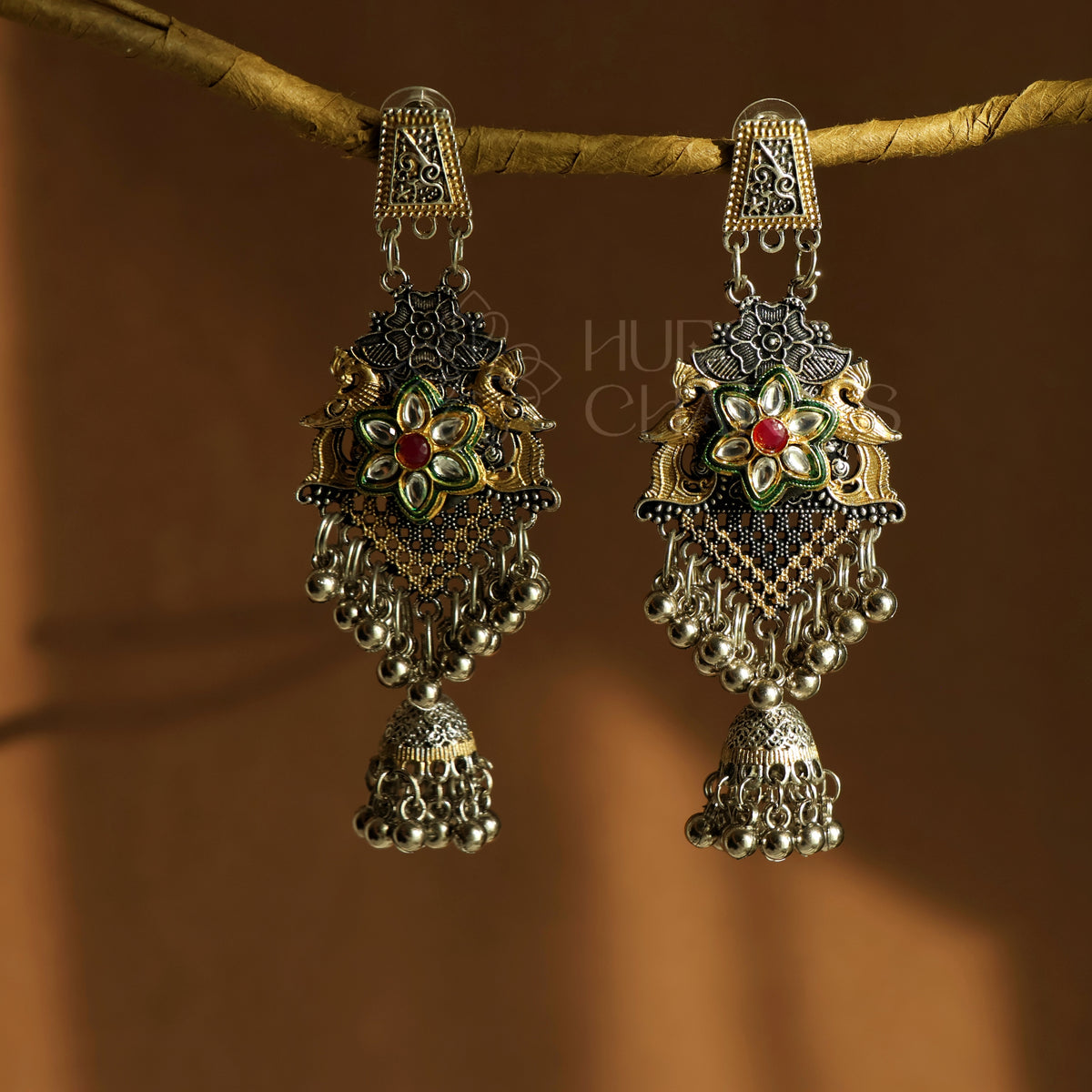 OXIDIZED DUAL TONE GULISTAAN JHUMKA EARRINGS