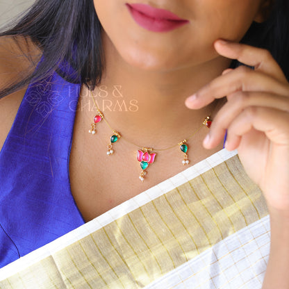 LOTUS FLOATING NECKPIECE - PINK & GREEN