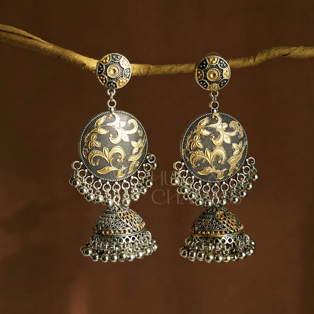 OXIDIZED DUAL TONE TARANGINI JHUMKA EARRINGS