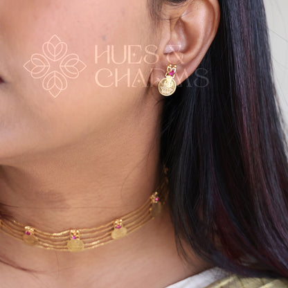 TRADITIONAL KASHU LAKSHMI COIN CHOKER SET | GOLD PLATED