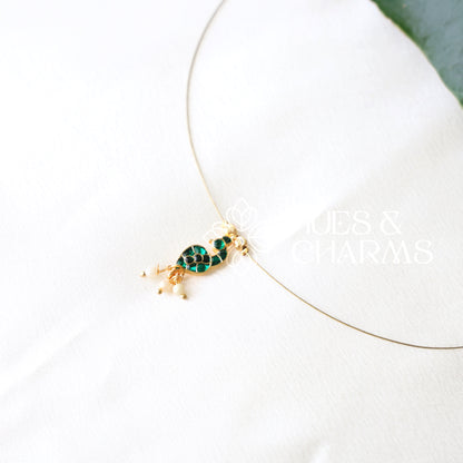 GOLDEN PEACOCK CHARM FLOATING NECKPIECE (COLOURS AVAILABLE)