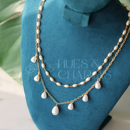 GOLDEN 2 LAYER PEARL CHARM NECKPIECE