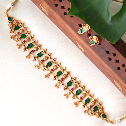 TRADITIONAL PALAKKA CHOKER SET WITH GHUNGARO ( COLOURS AVAILABLE )