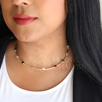GOLDEN GLOSSY MULTICOLOUR NECKPIECE