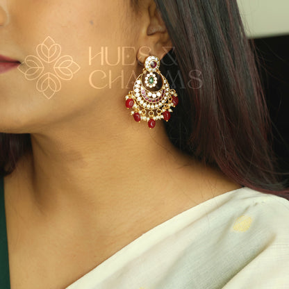 GOLDEN SAMYUKTA KEMP CHANDBALI EARRINGS| PREMIUM JEWELLERY (Colours available)