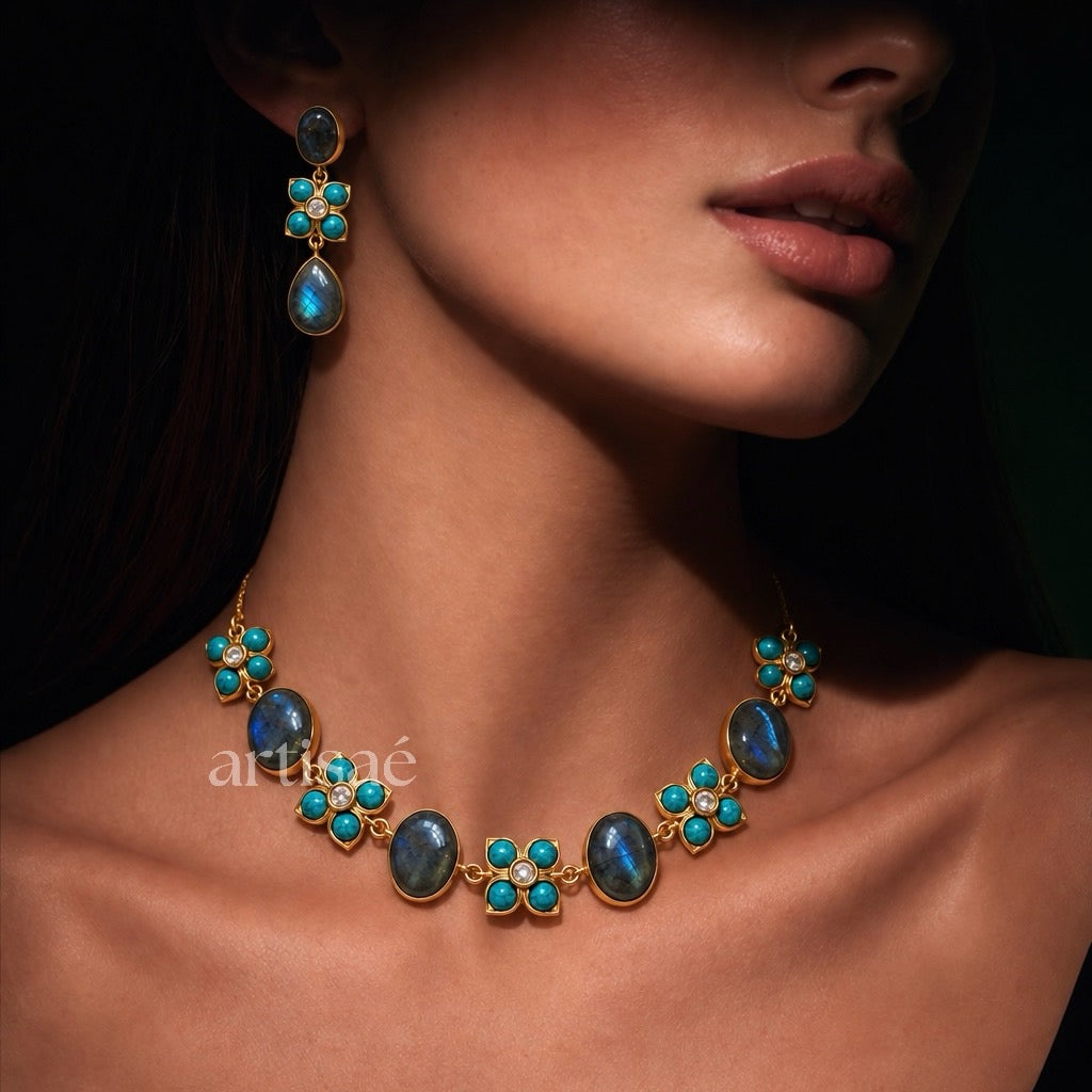 LUMÉRA NATURAL STONE CHOKER SET -LABRADORITE & TURQUOISE