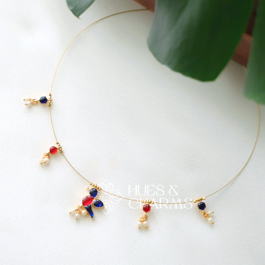 PARROT FLOATING NECKPIECE -BLUE & PINK