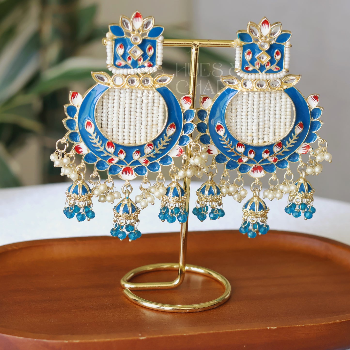 MEENAKARI EARRINGS WITH TRI JHUMKA  - SKY BLUE