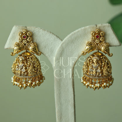 TRADITIONAL PADMALAKSHMI STATEMENT FLORAL JHUMKA WITH PEARLS | PREMIUM JEWELLERY