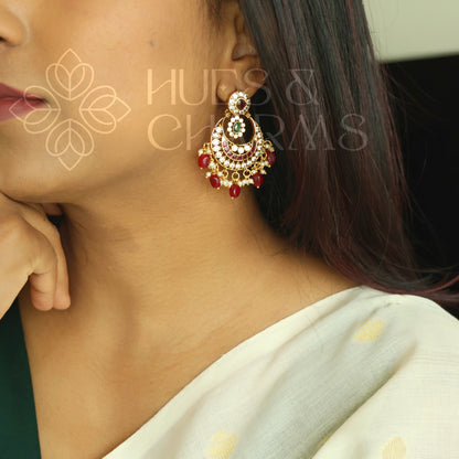 GOLDEN SAMYUKTA KEMP CHANDBALI EARRINGS| PREMIUM JEWELLERY (Colours available)