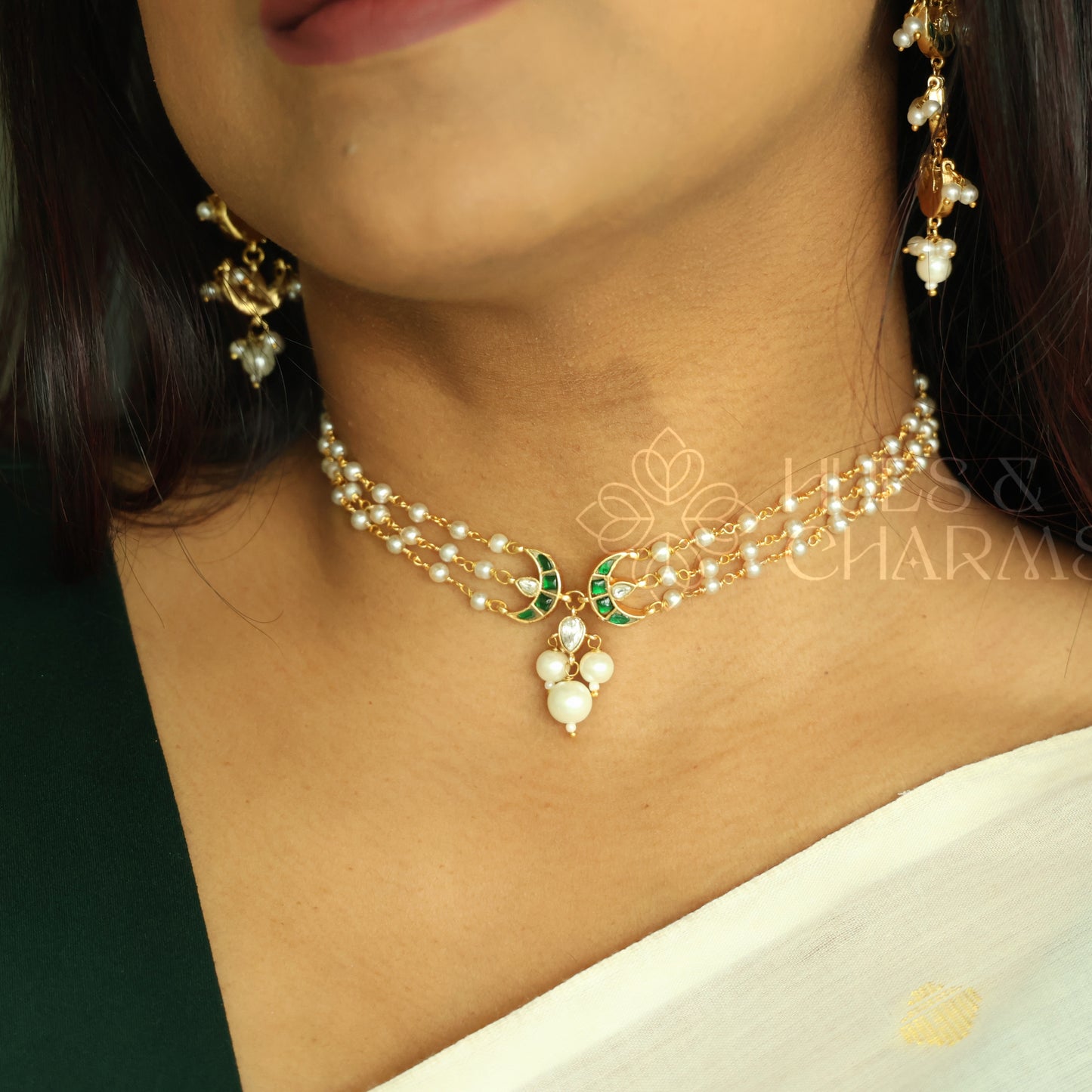 PEARL LAYERED JADAU CHANDRÉ CHOKER SET |PREMIUM JEWELLERY (Colours available)