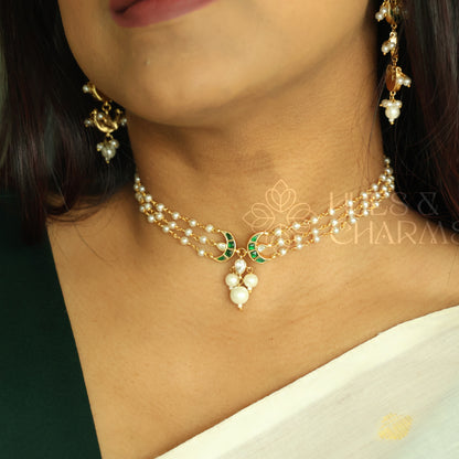 PEARL LAYERED JADAU CHANDRÉ CHOKER SET |PREMIUM JEWELLERY (Colours available)
