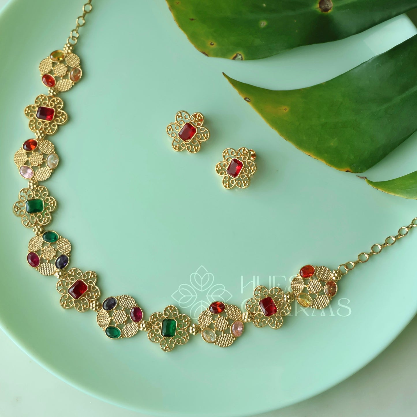 NAVARANGA RATNA NECKLACE SET |GOLD PLATED