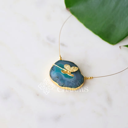 AGATE  STONE WITH BUTTERFLY X FLOATING NECKPIECE (COLOURS AVAILABLE)