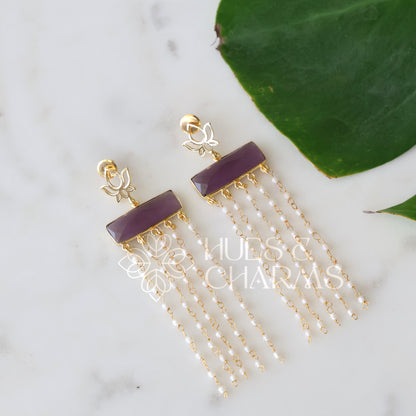 GOLDEN LAYERED LOTUS PEARL EARRINGS  (COLOURS AVAILABLE)