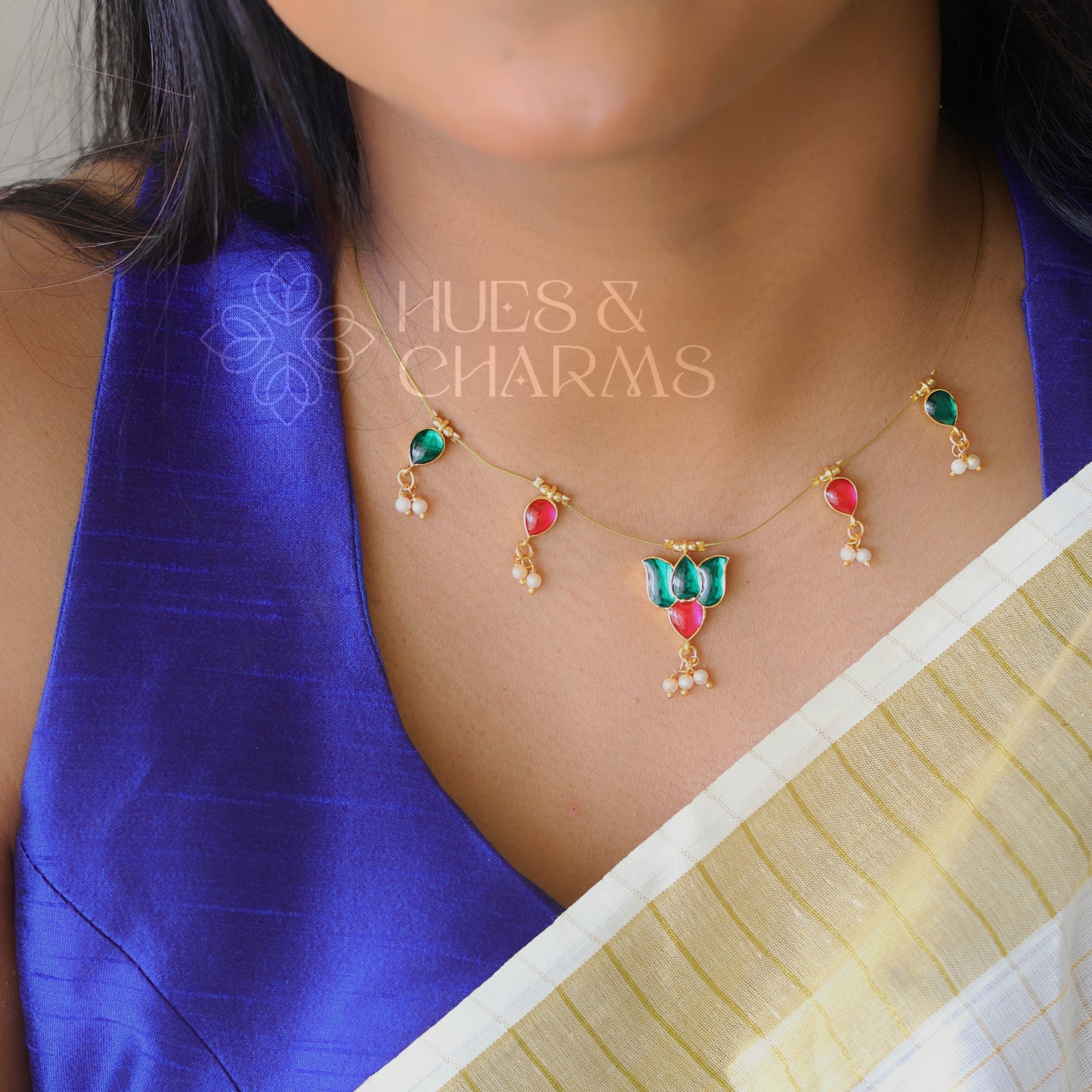 LOTUS FLOATING NECKPIECE - GREEN & PINK