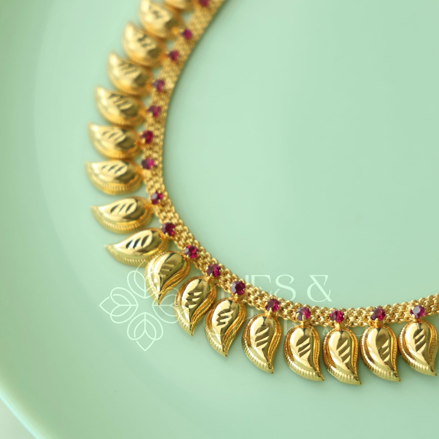 TRADITIONAL MANGO RUBY NECKLACE |GOLD PLATED