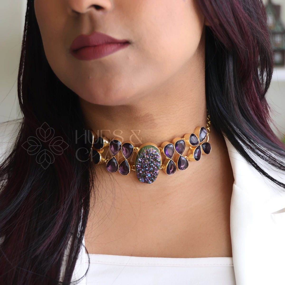 NATURAL STONE IVY DROP BOLD CHOKER (Colours available )