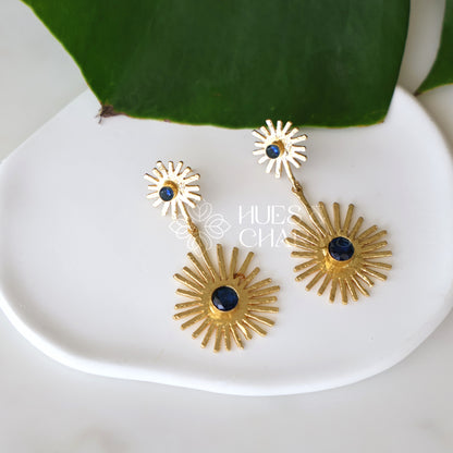 GOLDEN SUNBEAM DUO DROPS EARRINGS (COLOURS AVAILABLE)