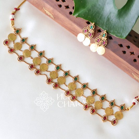 GOLDEN LAKSHMI COIN CHOKER SET